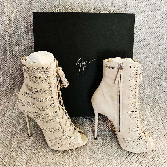 Giuseppe Zanotti “Kaylee” Rhinestone Embellished Suede Lace up Heels - Picture 9 of 13